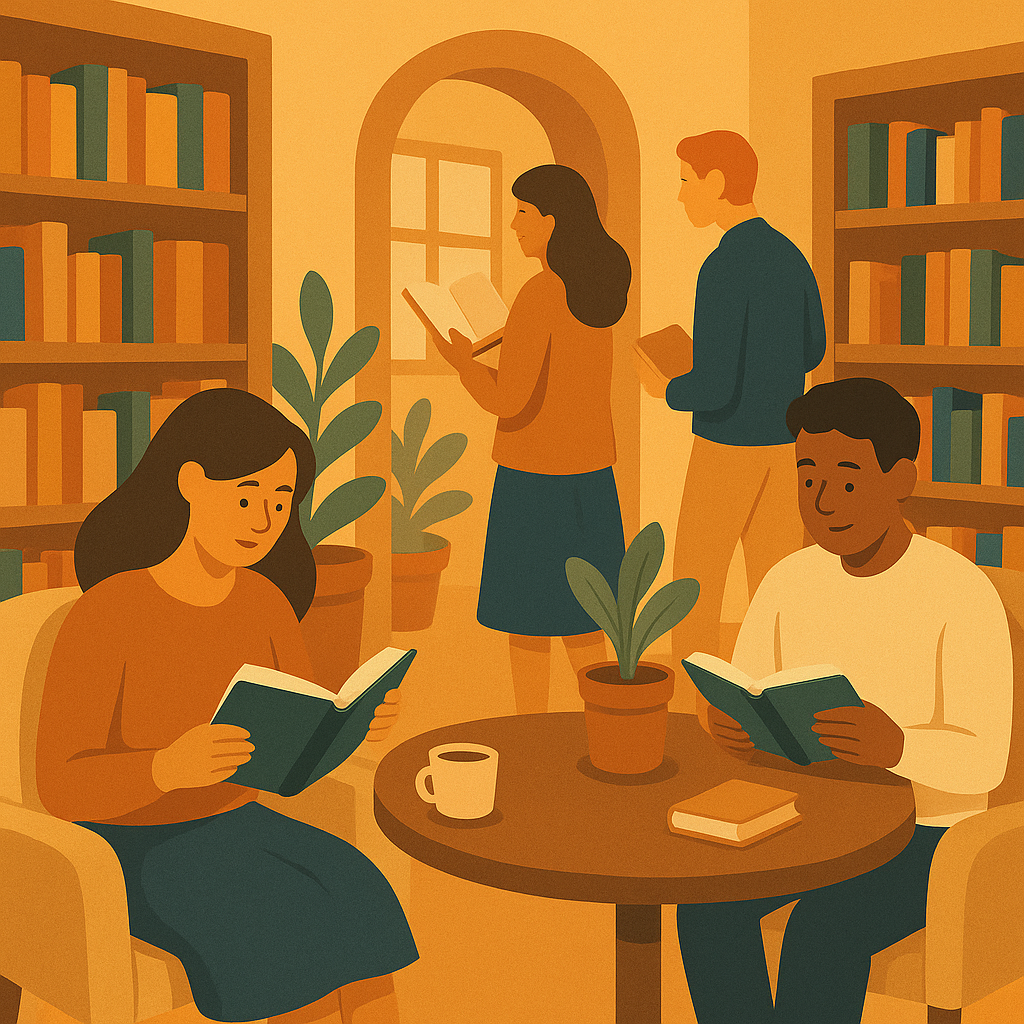 A quiet room where people read and spend time.